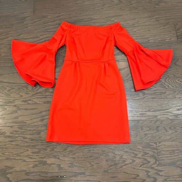 Trina by Trina Turk Off The Shoulder Red Dress with Flounce Sleeves Size 2 NWT - Picture 1 of 8